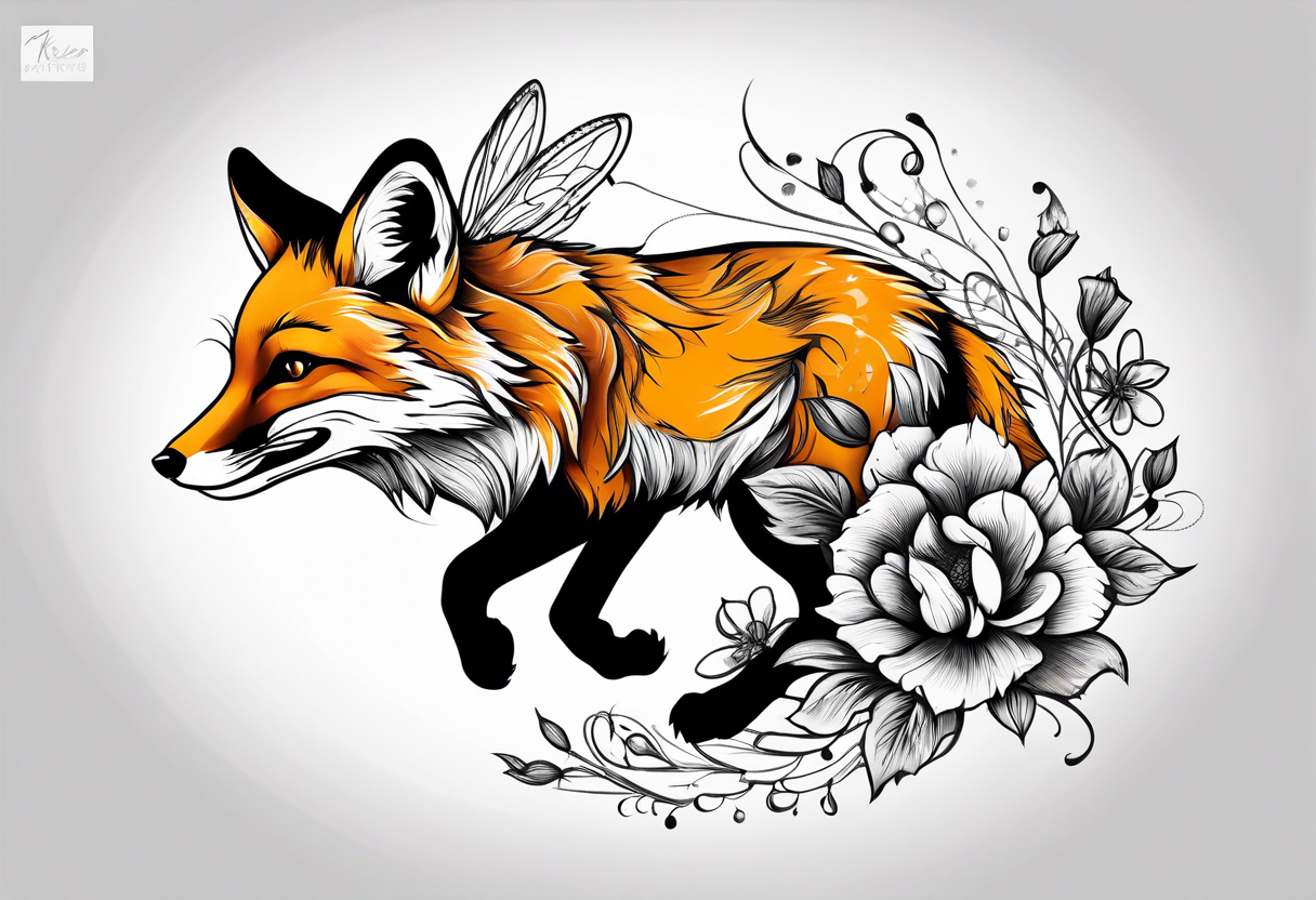 A forearm tattoo of a fox running and a honey bee tattoo idea