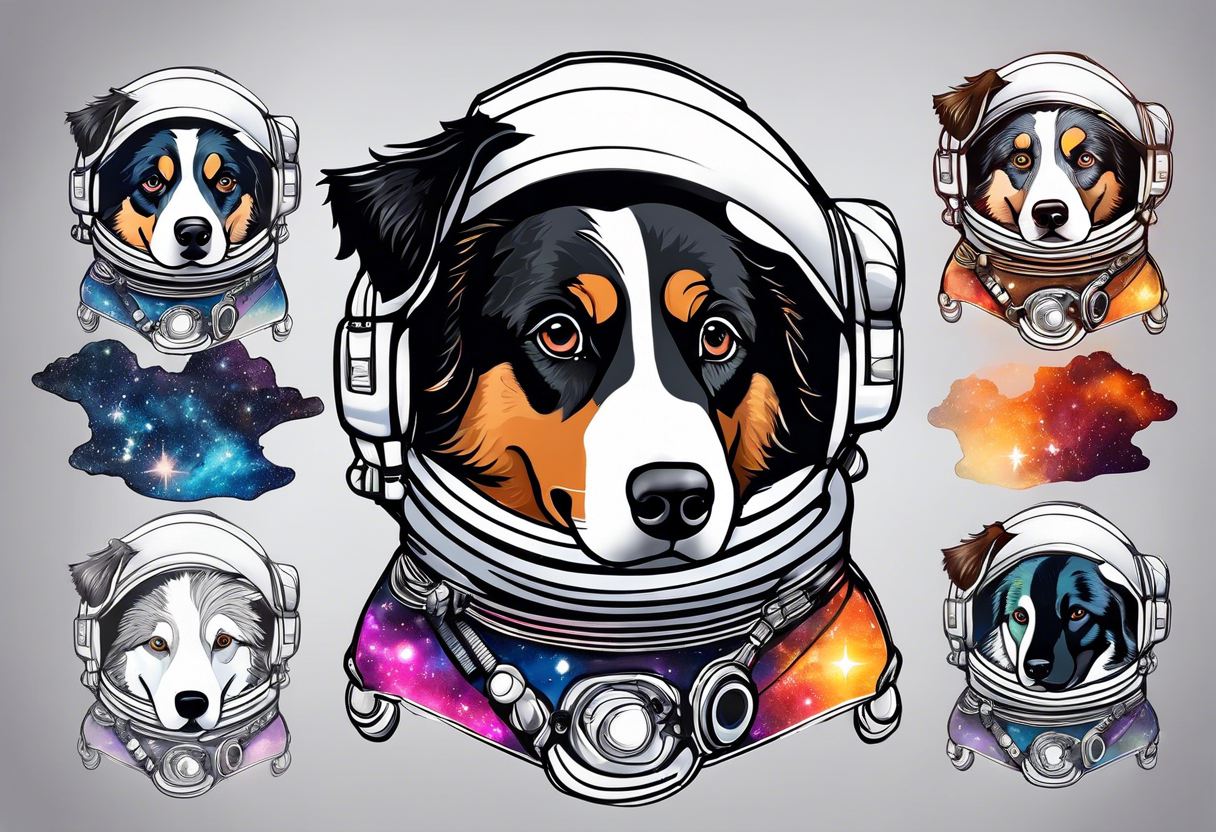 Astronaut Australian shepherd dog in the galaxy tattoo idea