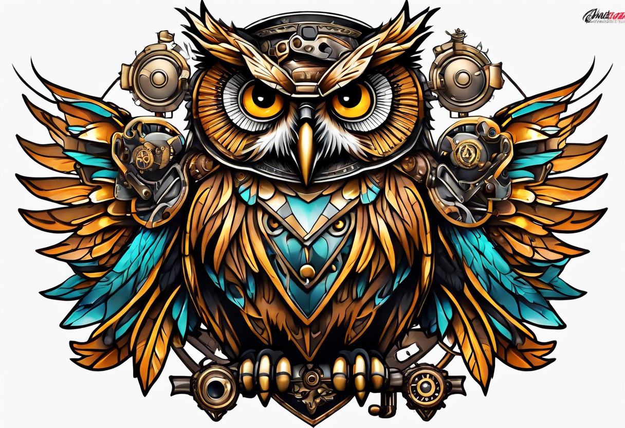 Steampunk owl bomber tattoo idea