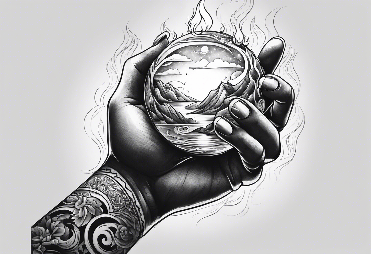 A hand holding a ball of fire tattoo idea