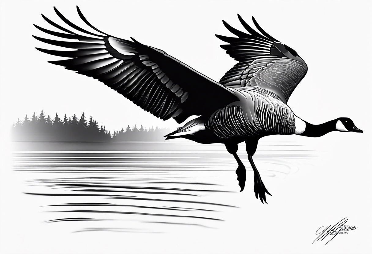 canadian goose stretching her wings tattoo idea