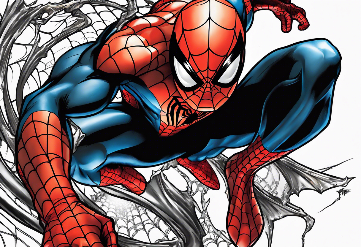 spiderman bent over ripping off the venom suit tattoo idea