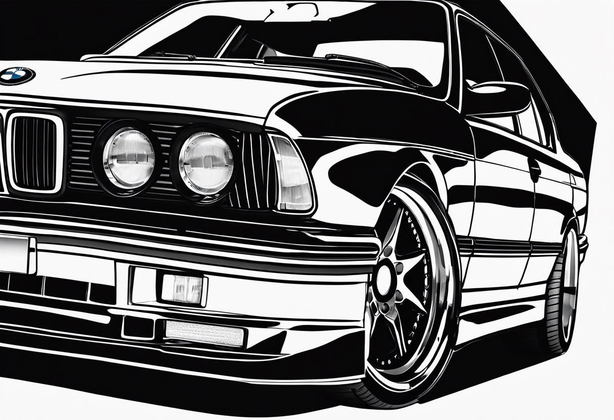 1995 Bmw M5 with supercharger standing out of hood tattoo idea