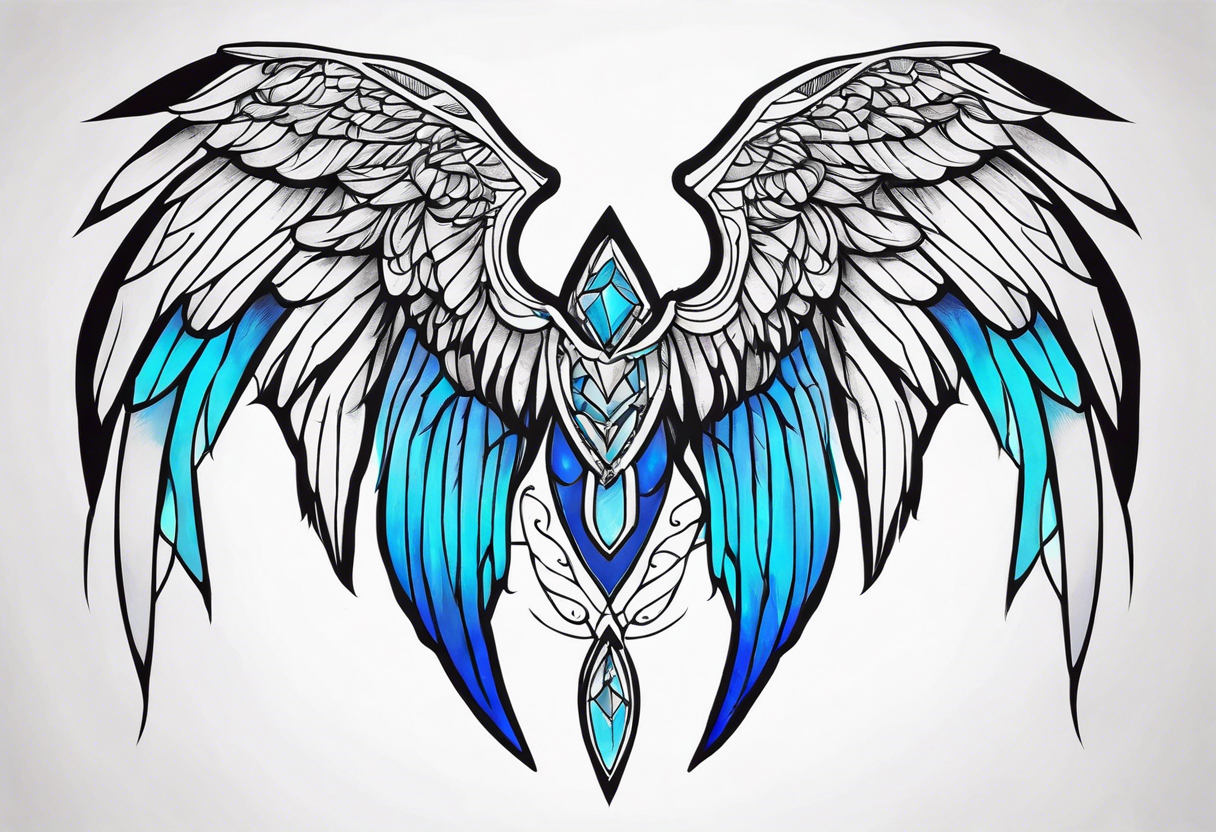 Diamond blue angel wings tattoo idea