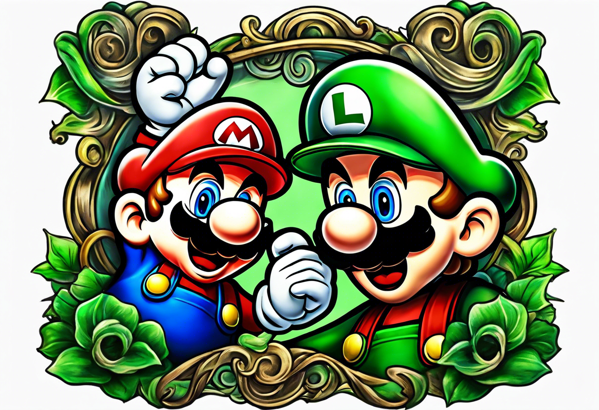 Mario and Luigi sucked down a big green pipe tattoo idea