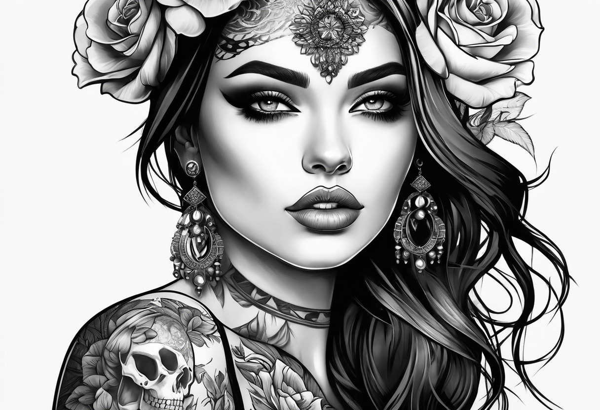 woman face with a skull tattoo idea