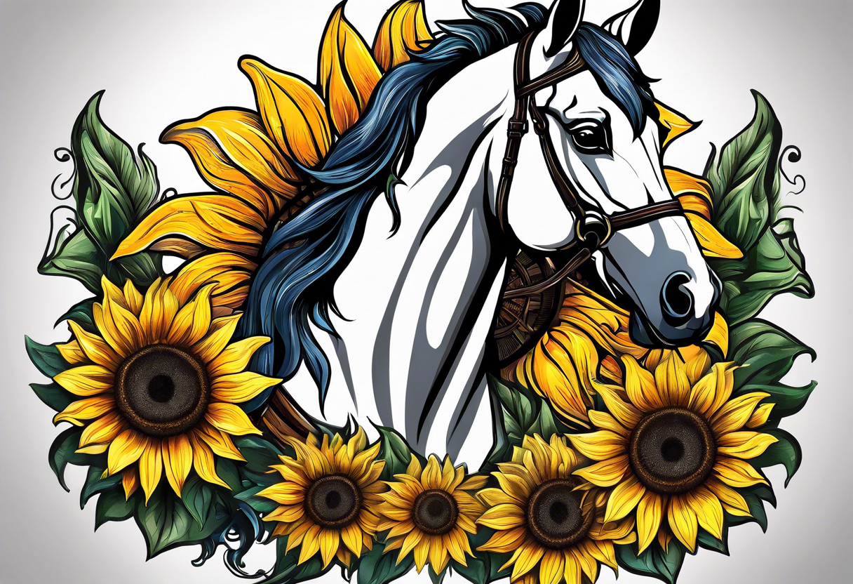 Horse, compass, sunflower tattoo idea