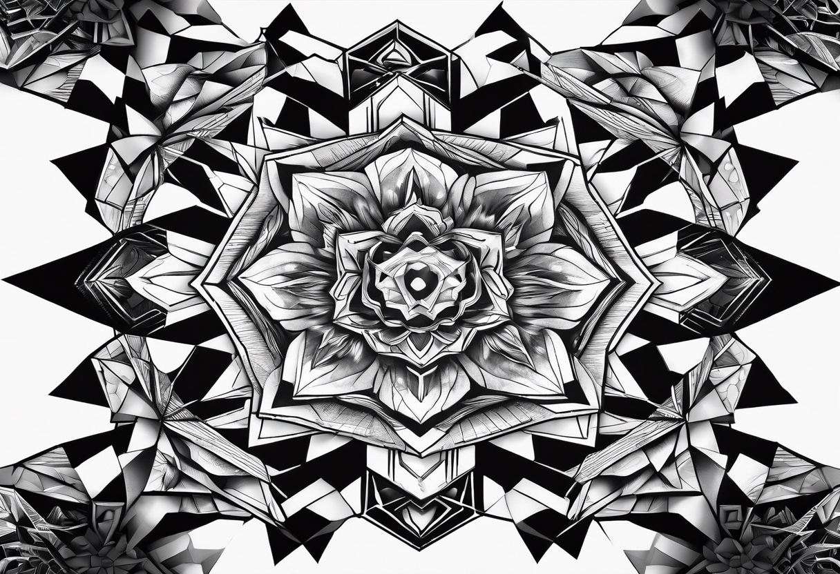 nuclear reaction hexagon black and white tattoo idea