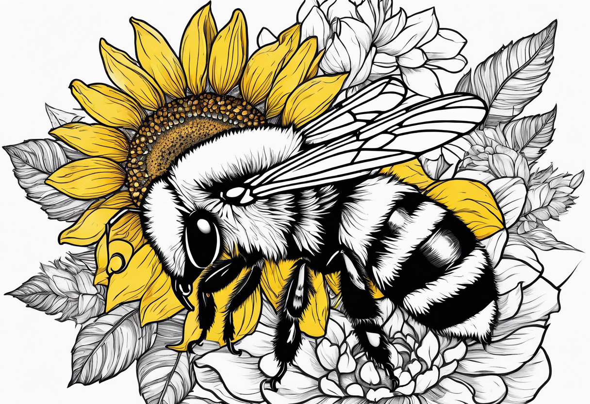 Scene featuring a bumble bee, a lemur, and a sunflower tattoo idea