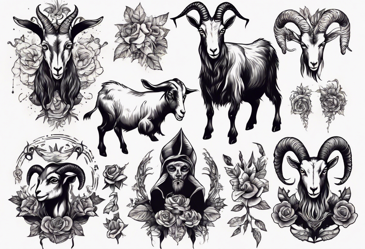 high contrast human like goat friendly but dark and large no flowers tattoo idea