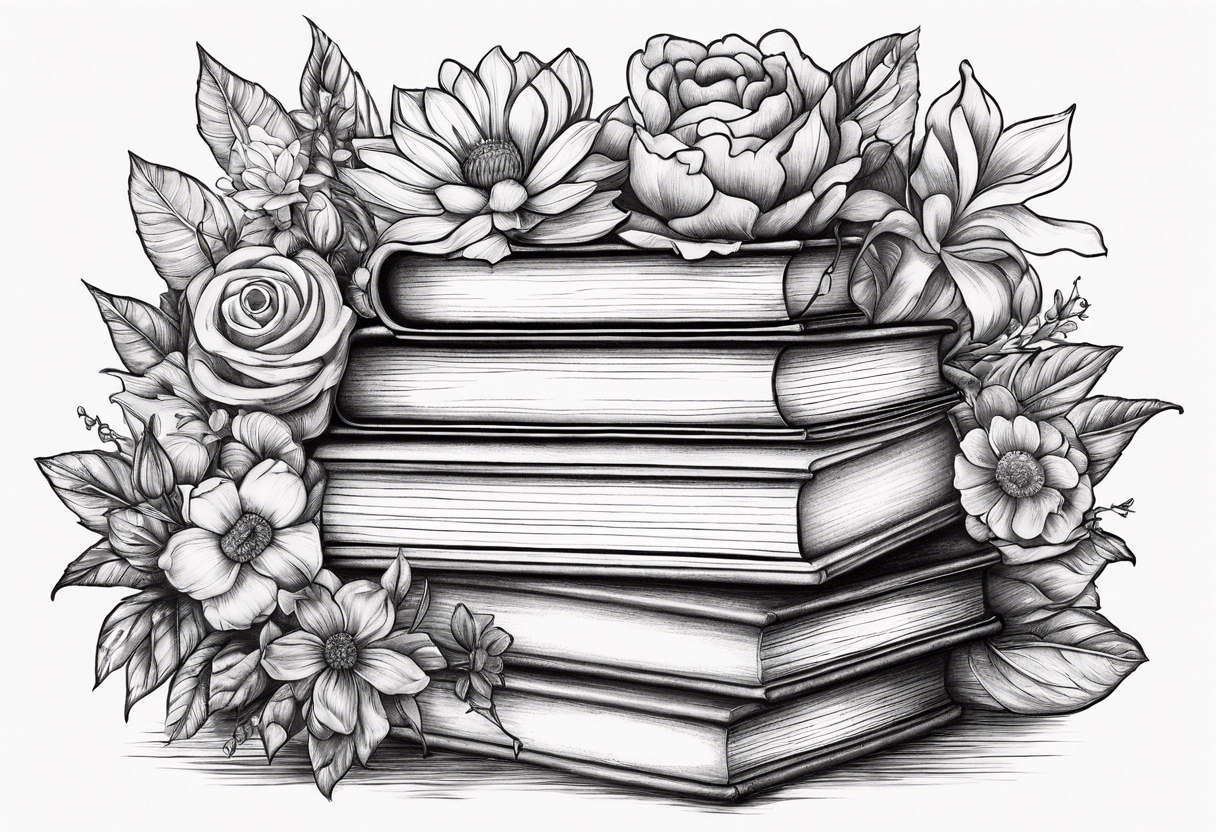 Door way stack of books flowers tattoo idea