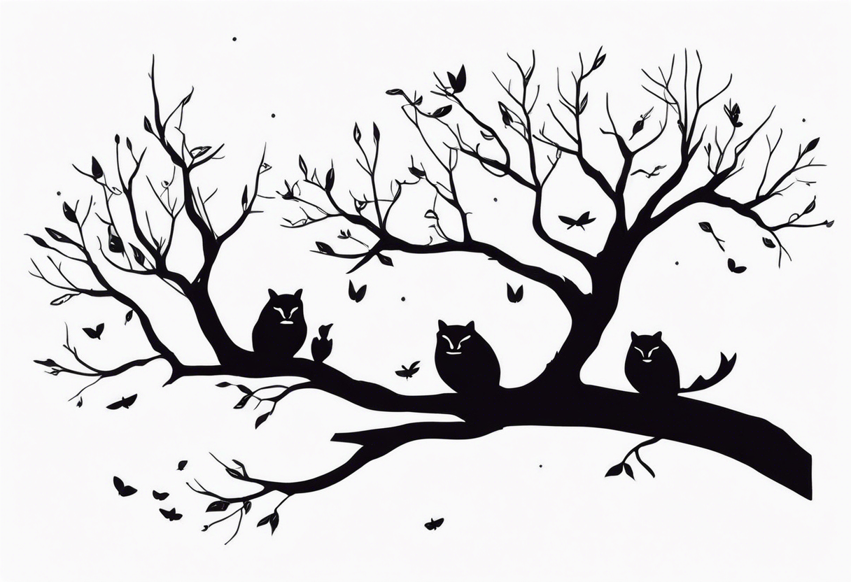 dark, dead creatures sitting on a branch of a tree tattoo idea