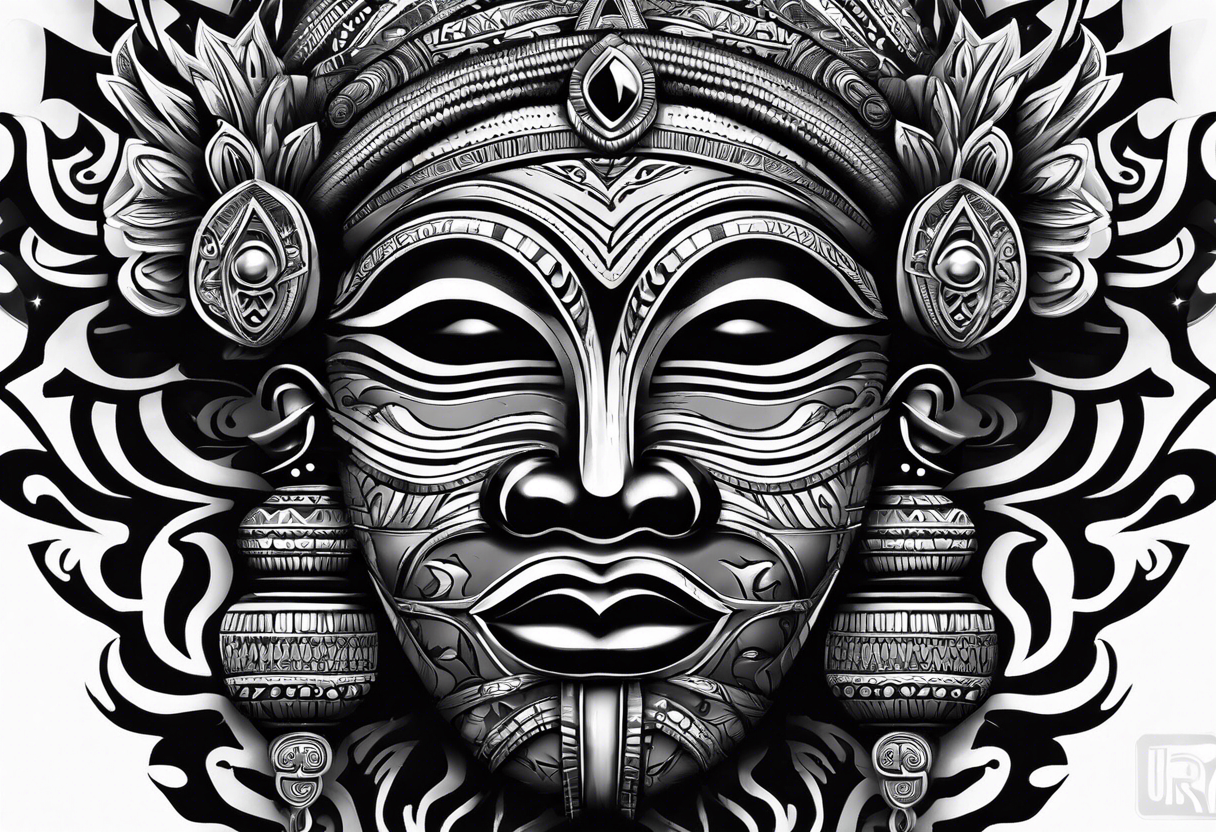 West African tribal mask with waves inside of it tattoo idea