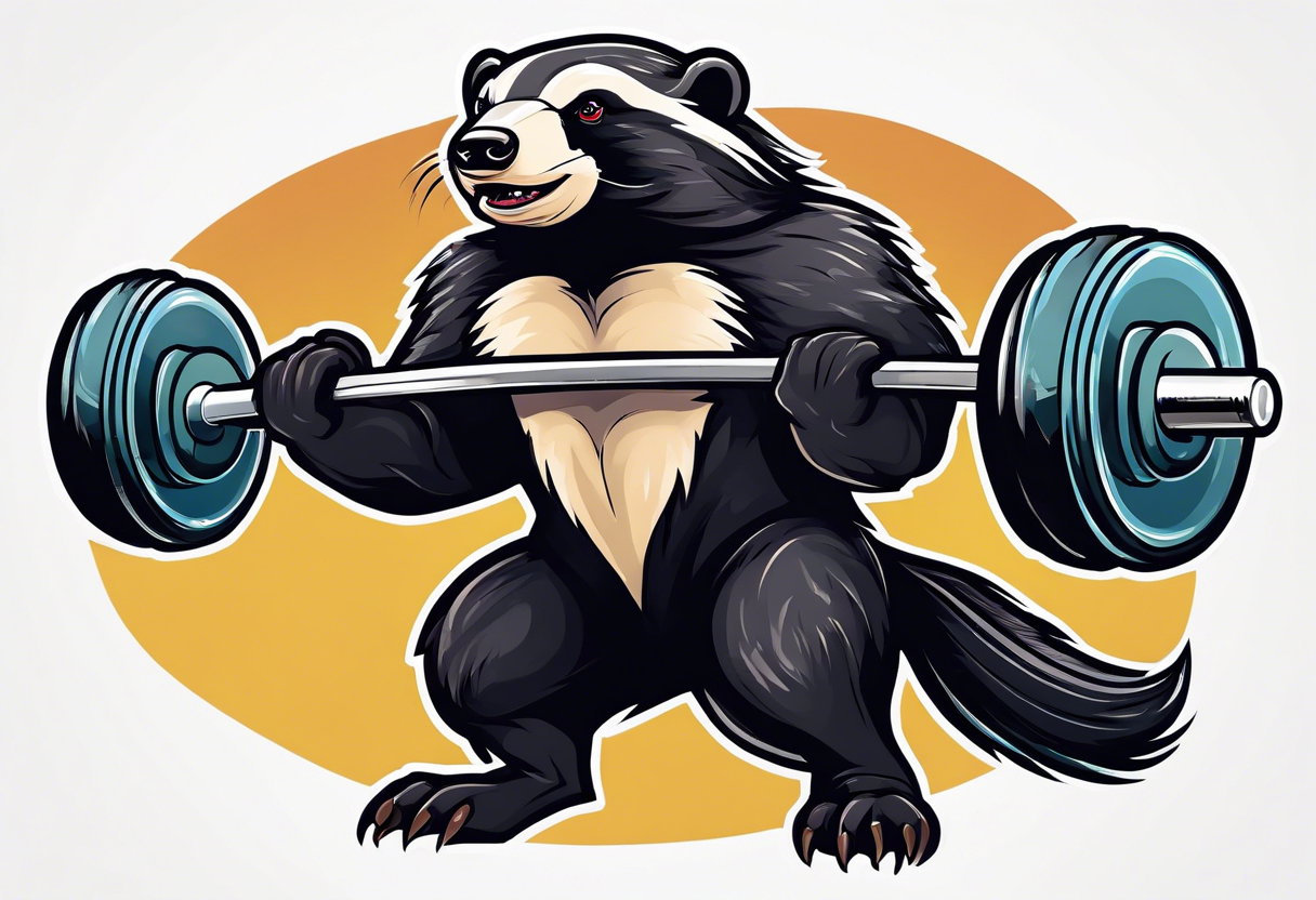 Muscular old honey badger lifting barbell. tattoo idea