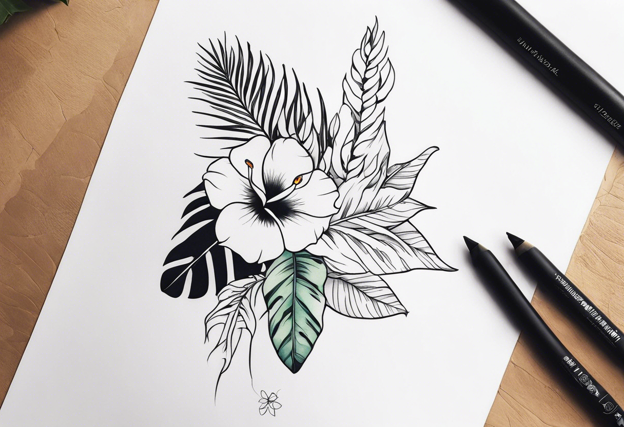 tropical flower sleeve tattoo idea