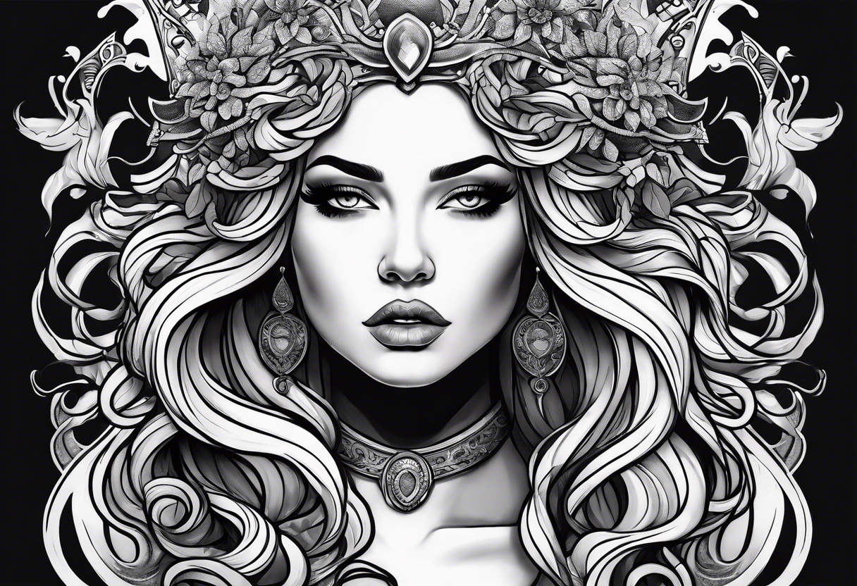 beautiful but mysterious woman portrayed as medusa tattoo idea