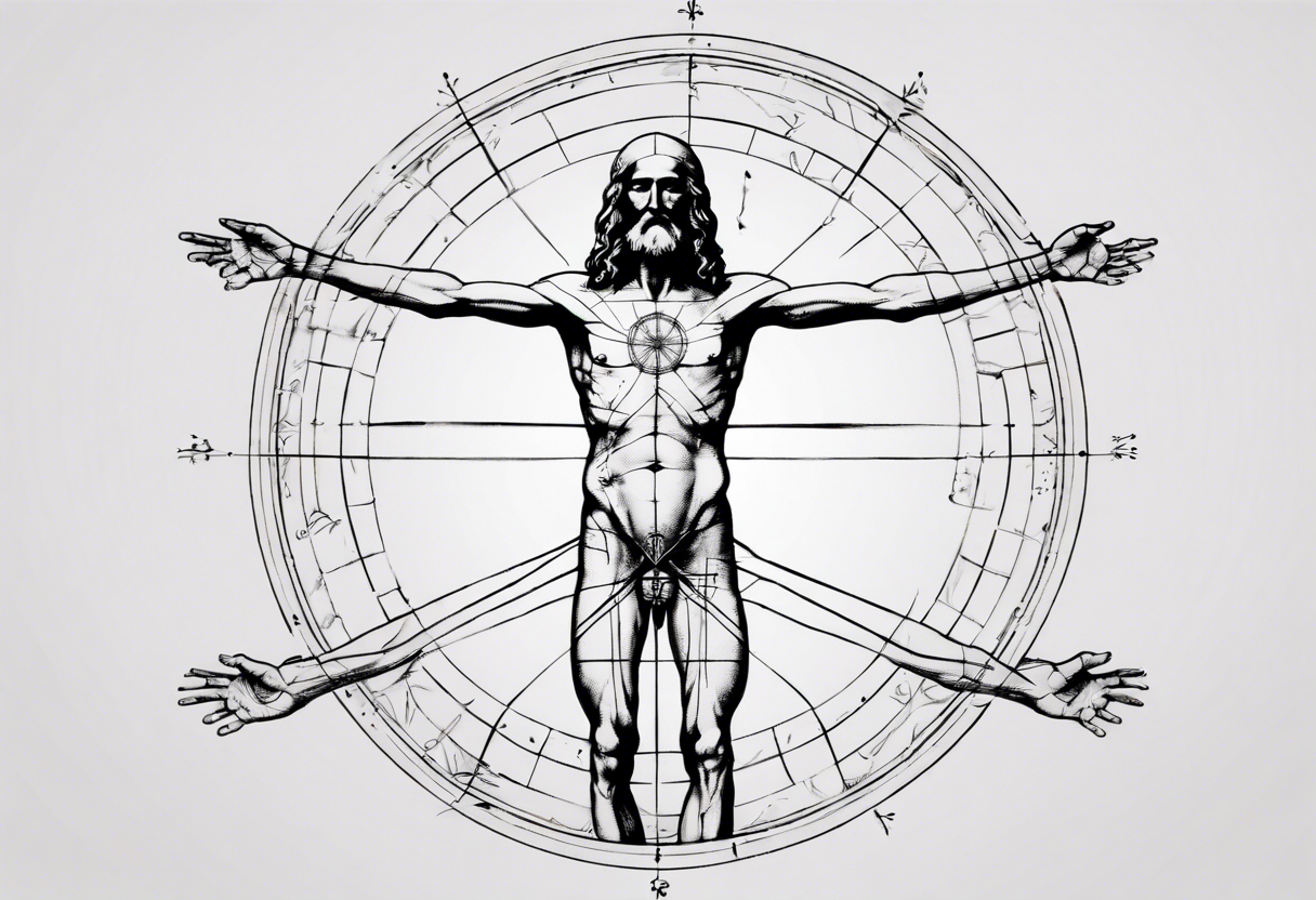 Leonardo da Vinci, Vitruvian man with emphasis on geometry tattoo idea