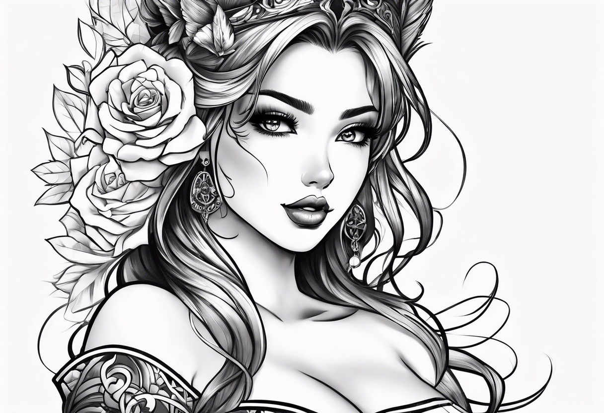 hot anime pinup tattoo idea