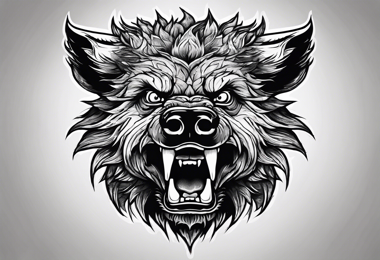 face angry boar tattoo idea