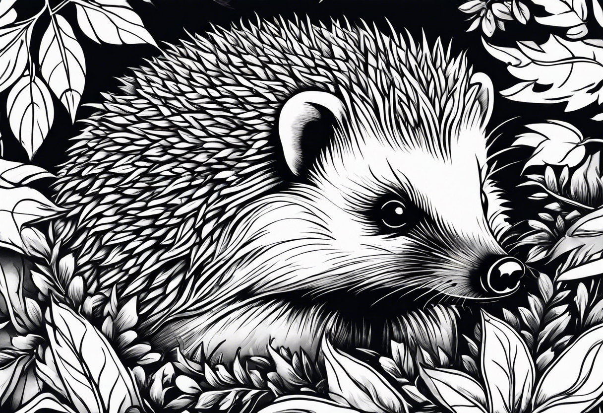 Hedgehog hiding in shrubery tattoo idea