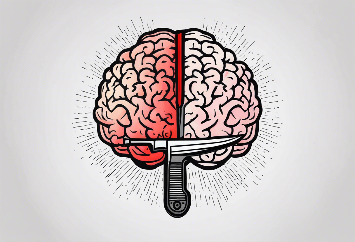 a knife through a brain, discipline words tattoo idea