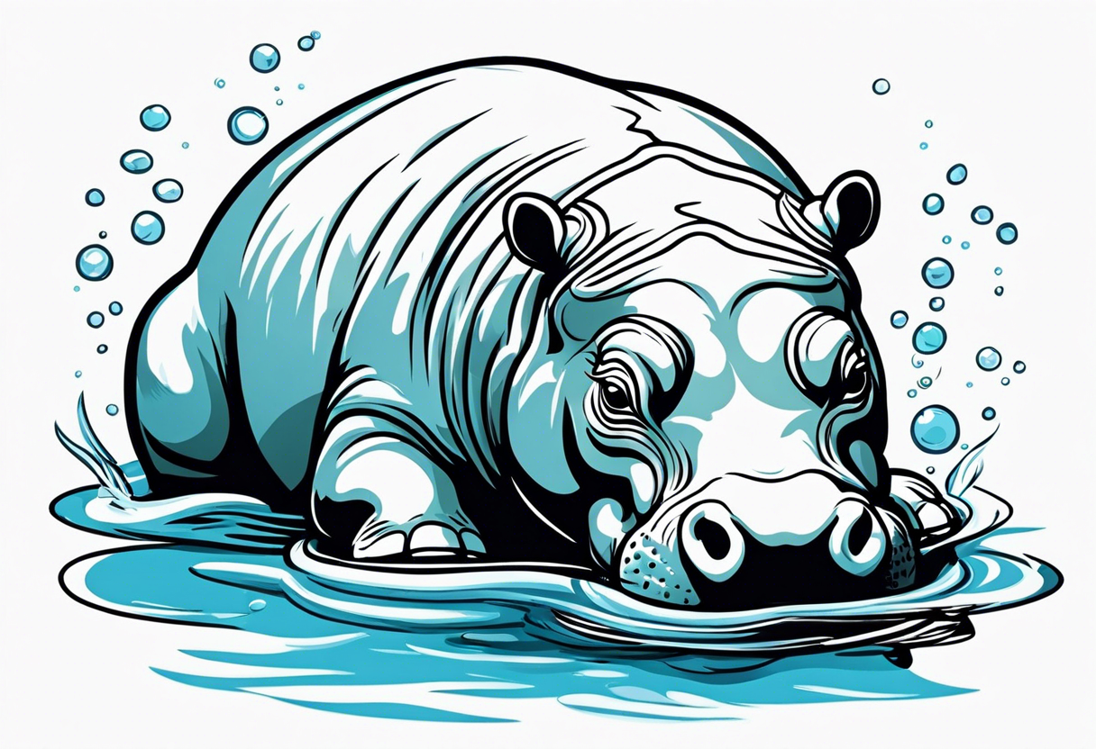 Baby hippo with body submerged in water, but head sticking above tattoo idea