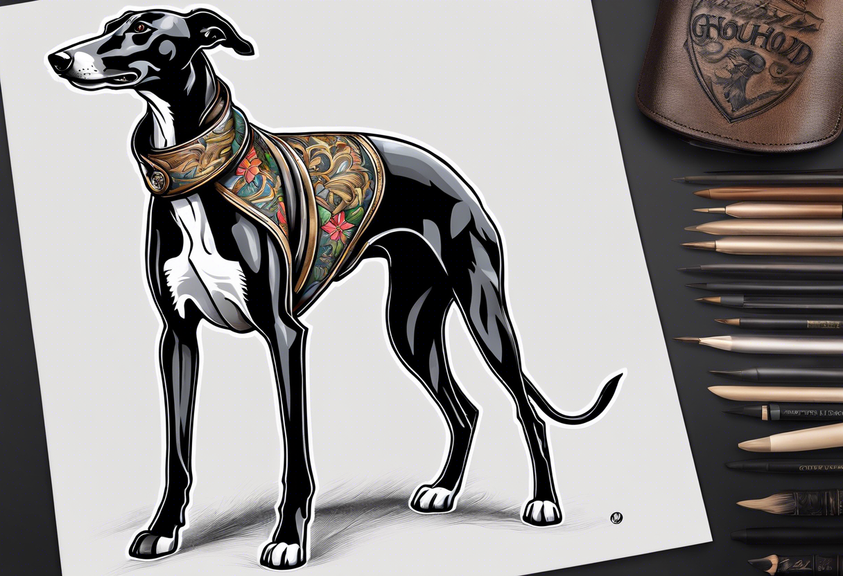 Greyhound wearing leather jacket standing on hind legs tattoo idea