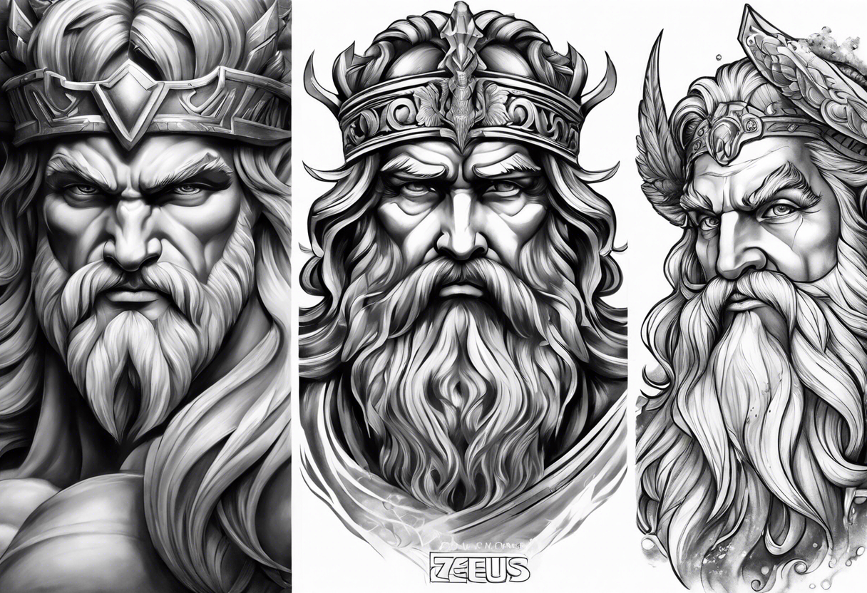 Zeus, Poseidon, Hades, full sleeve tattoo idea