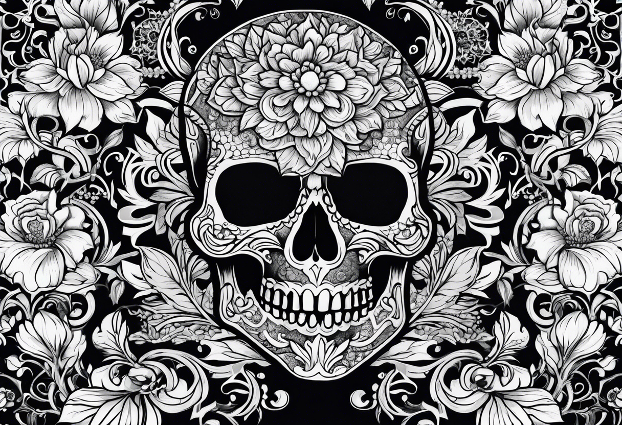 pattern flowers lace skull tattoo idea