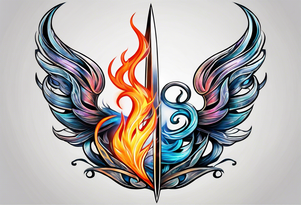 trident in flame tattoo idea