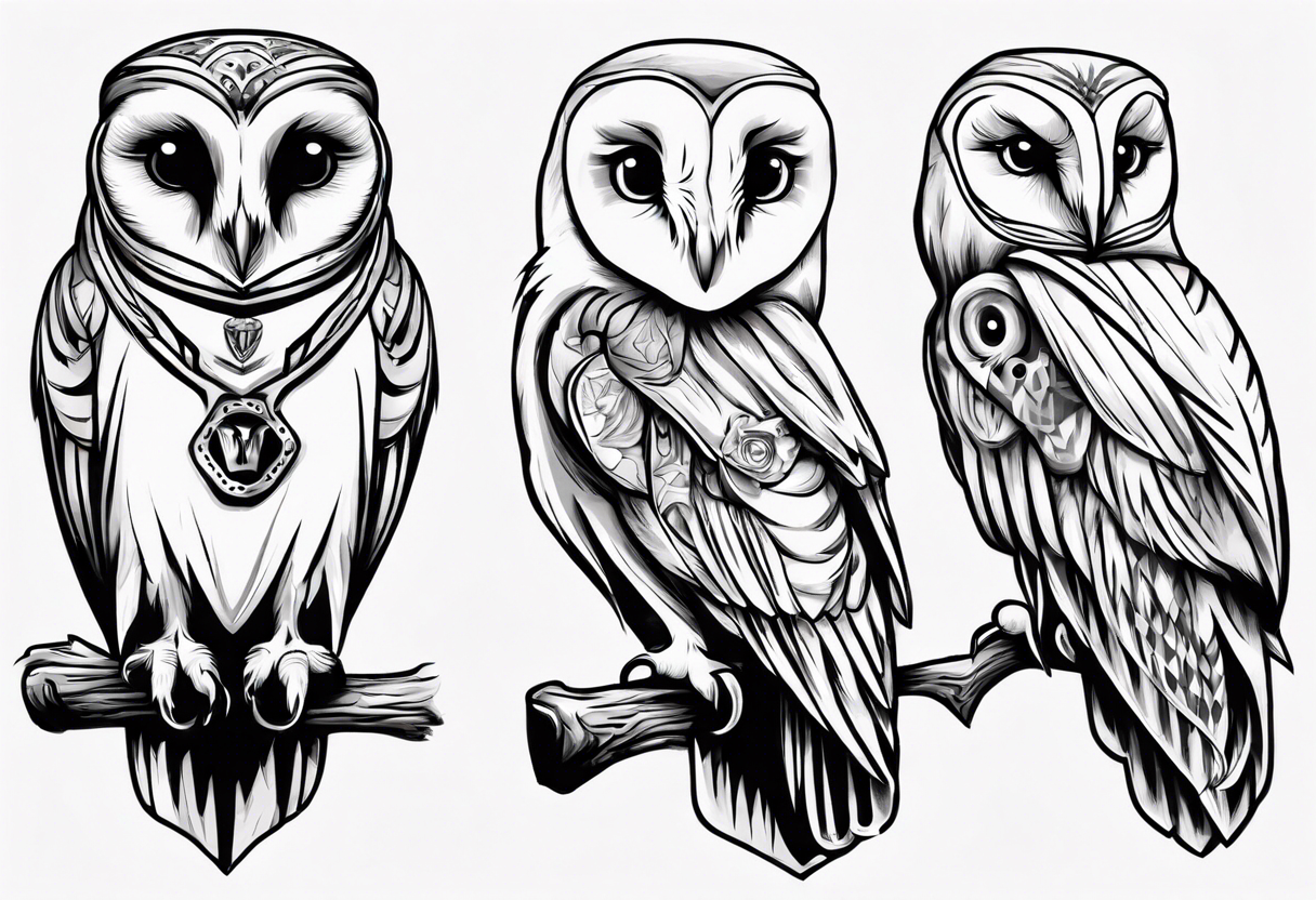 Wise Crowned barn  Owl looking to the rights tattoo idea