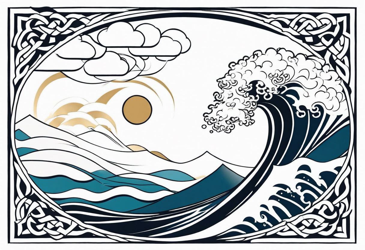 celtic pattern in the negative space japanese wave.  . clouds tattoo idea