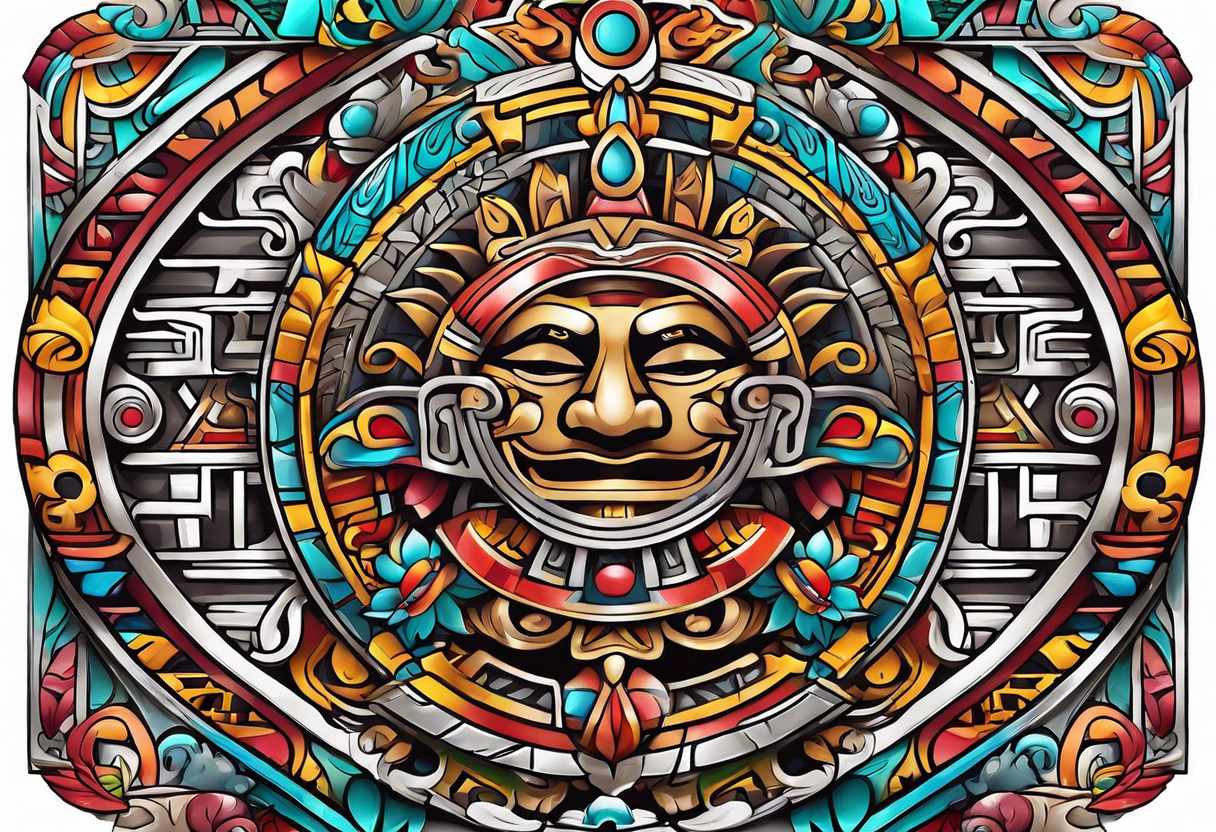 Colorful Mayan hieroglyph tattoo idea