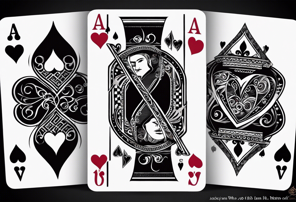 8 aces, overlapping in a row, first two faded/broken aces of hearts, like the one i favourited first, but with first two aces broken or worn. Like the ones in a row but with more cards, at least 6 tattoo idea