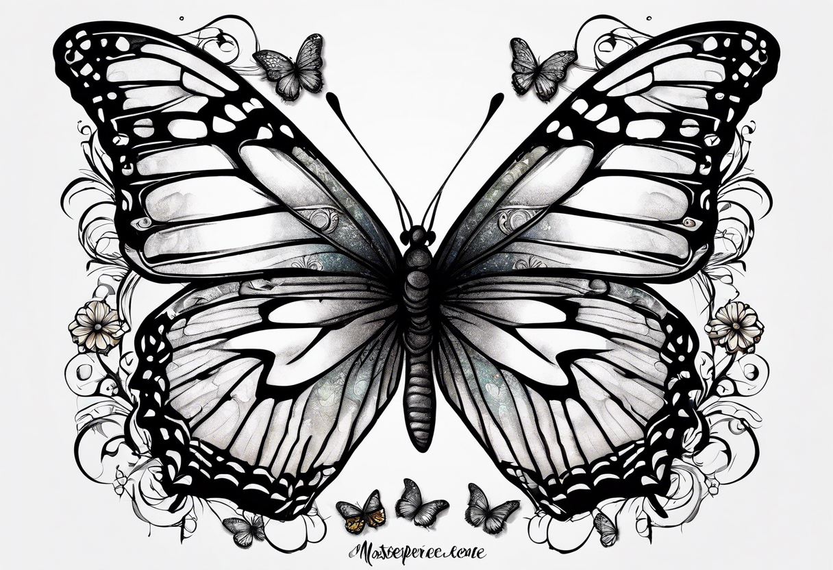 the words "I never walk alone" surrounded by butterflies tattoo idea