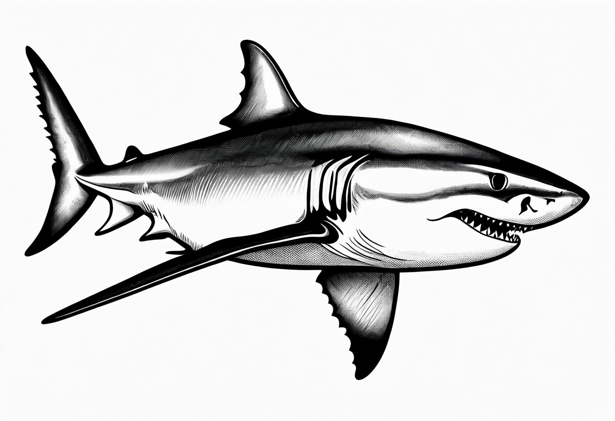 Great white shark outline with no shading but grunge tattoo idea