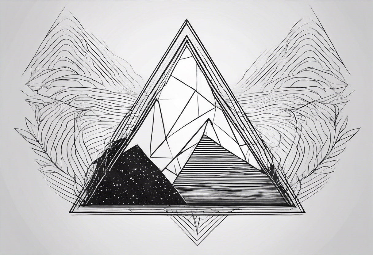 Un triangulo con una persona al medio, estilo de dibujo con lineas en blanco y negro mas simple solo lineas y una persona muy pequeña tattoo idea