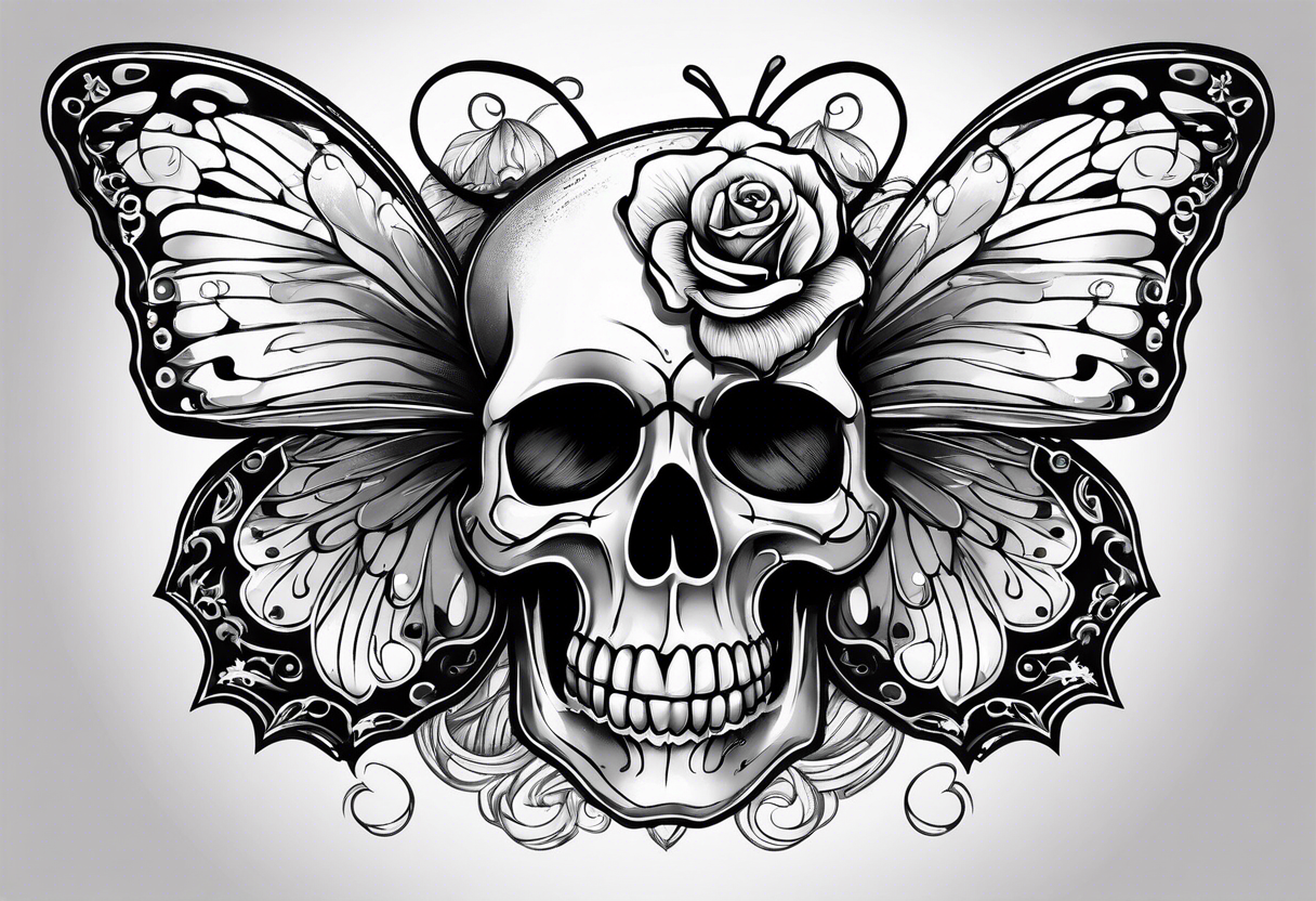 Small butterfly and skull tattoo idea