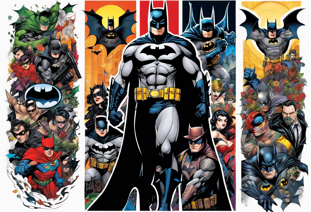 Batman collage for arm sleeve including villains tattoo idea