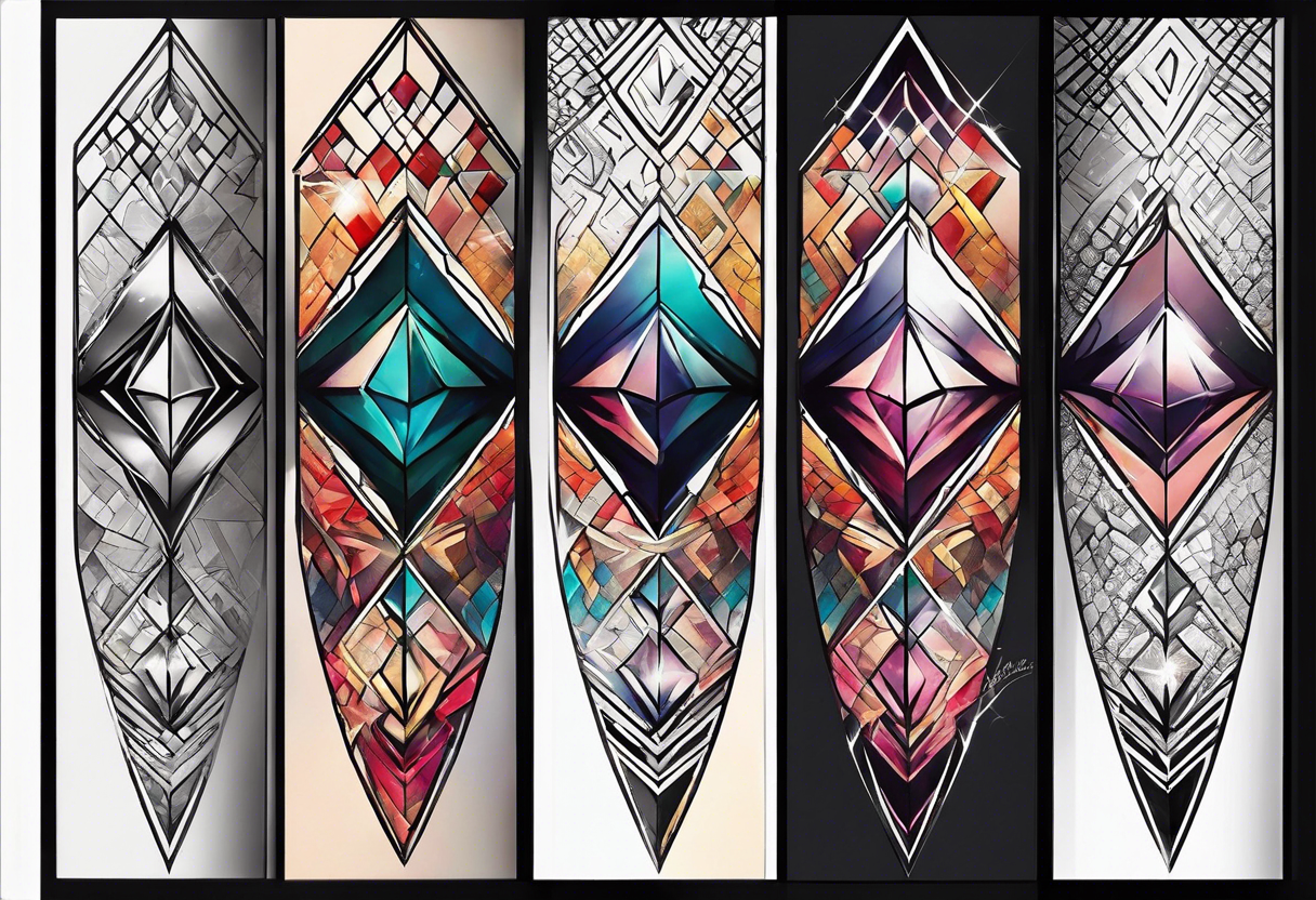 simple line tattoo of elongated diamond split down the middle vertically into 2 mirror image shapes tattoo idea