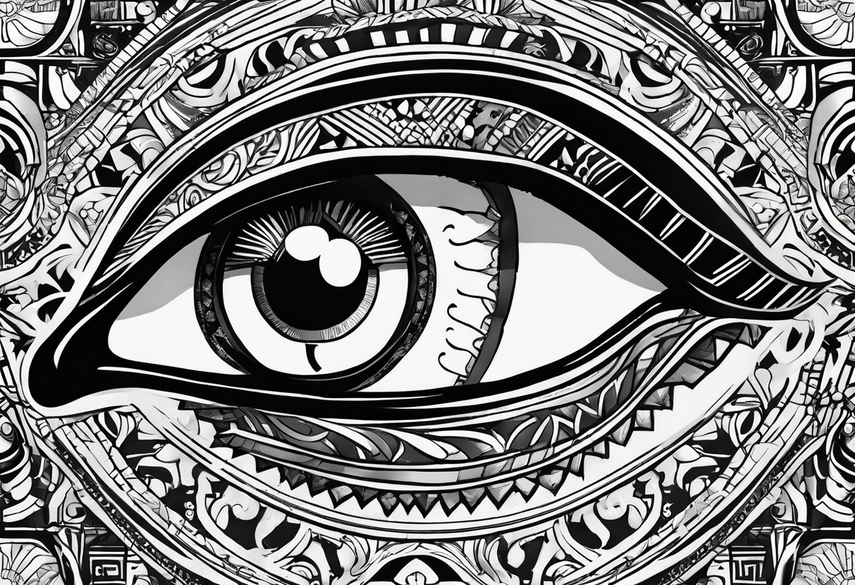 girl with eye of horus behind hierogliphlic wall tattoo idea