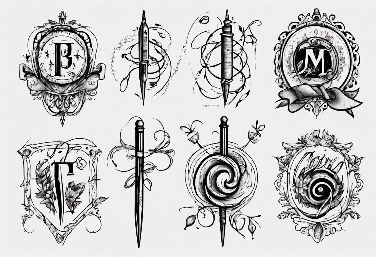 Needle, thread, initials tattoo idea