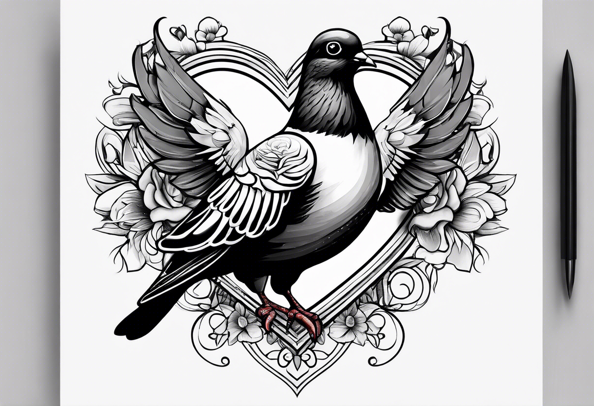 Pigeon  with black hole in the heart tattoo idea