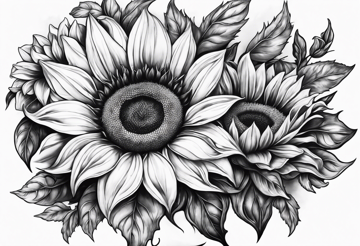 Realistic Horseshoe around a sunflower tattoo idea