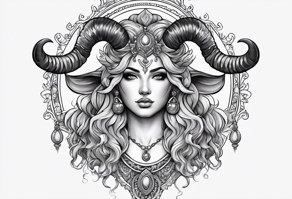 Aries goddess with ram horns tattoo idea