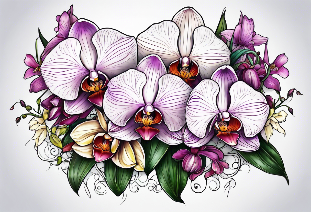 Orchid and wildflowers tattoo idea