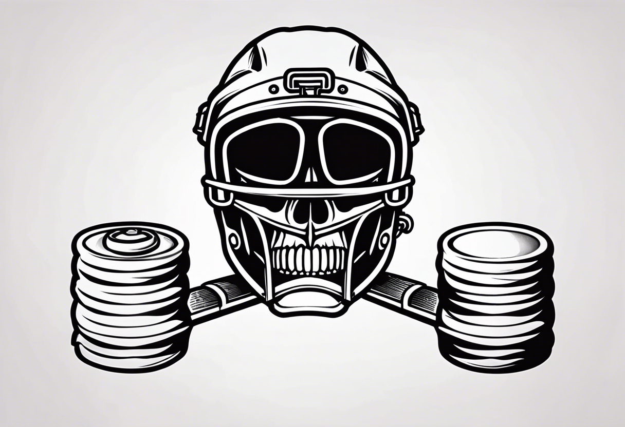 hockey skull with helmet and puck tattoo idea