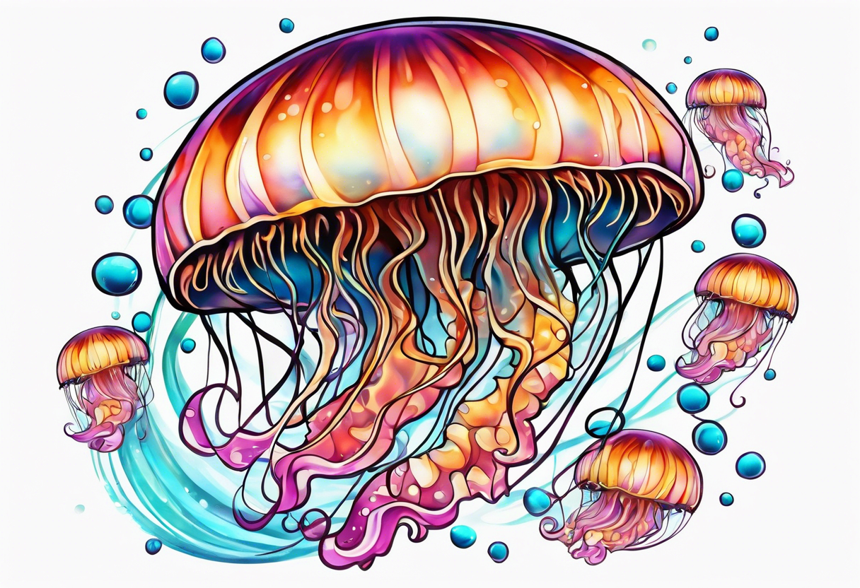 Jellyfish swimming bubbles tattoo idea