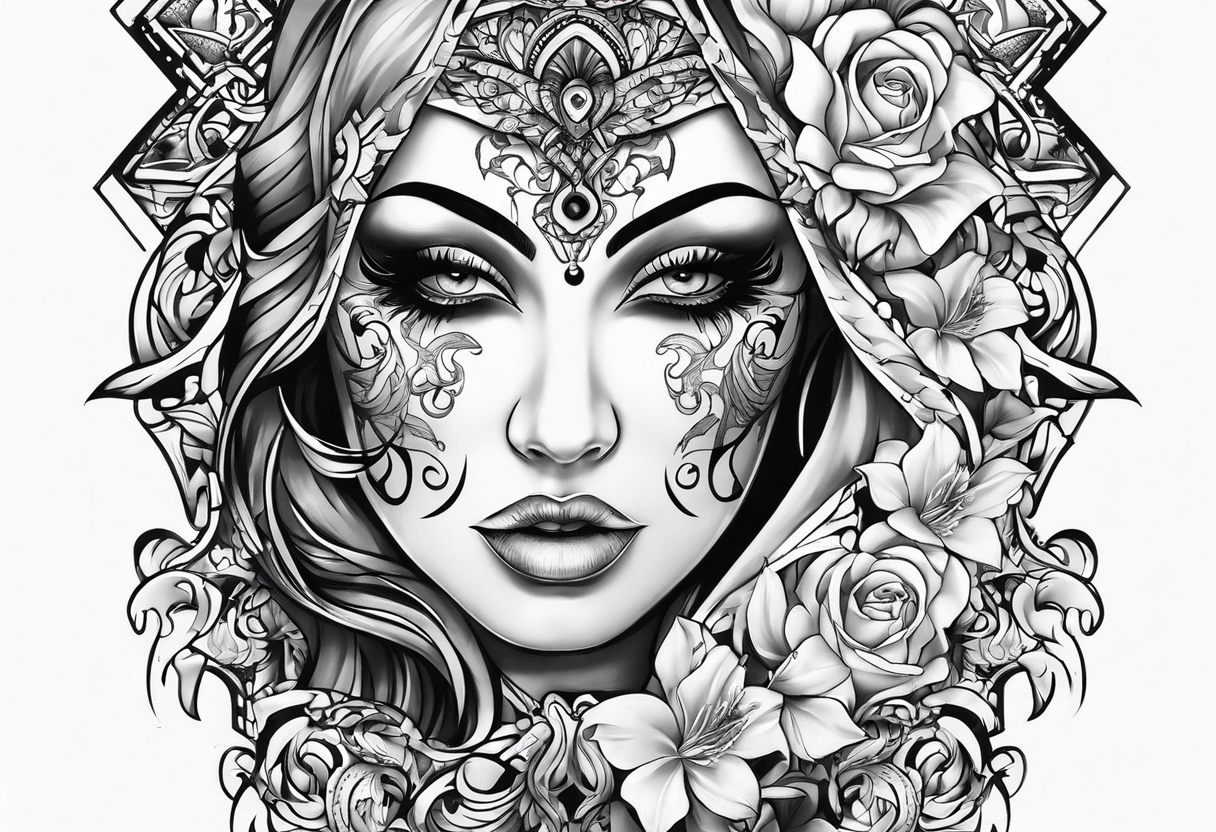 Sketch Girl Face Tattoo Designs | Face Tattoo Drawing step by step - YouTube