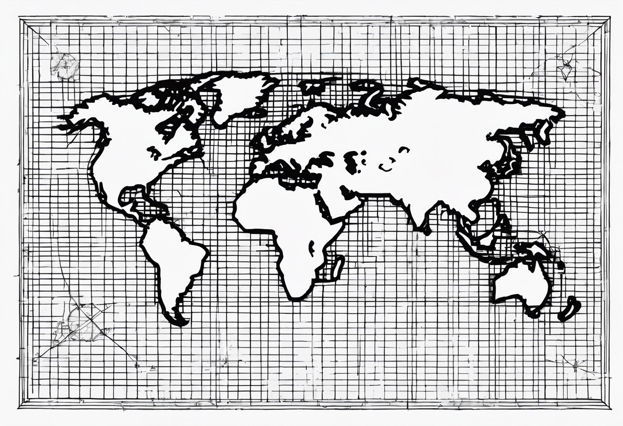 flat map of the earth with lines of a grid not shaded in with no bolding tattoo idea